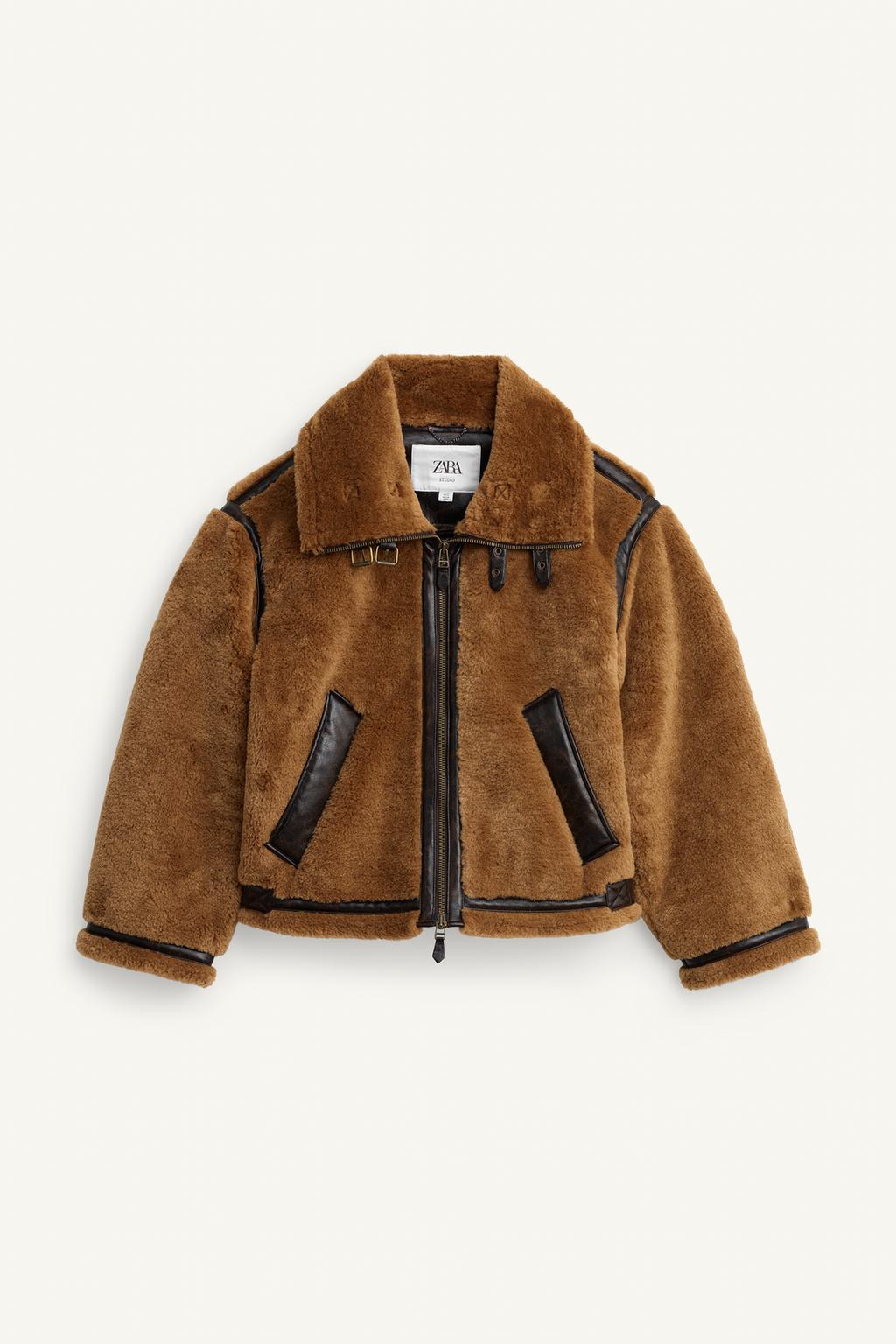 Куртка из экокожи и овчины с контрастными деталями limited edition