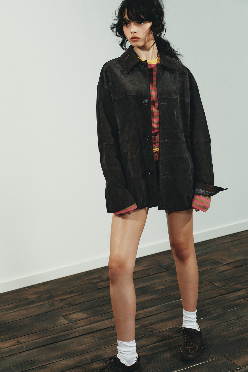 Zara Куртка оверсайз из 100% замши - Цвет ржавый - rust | 4341/734