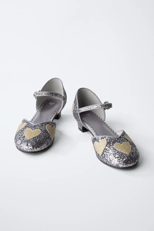 Silver | 2583/630/808 - Zara Туфли на каблуке с блёстками и сердечками