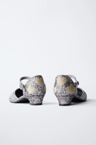 Туфли на каблуке с блёстками и сердечками- Заказать в России