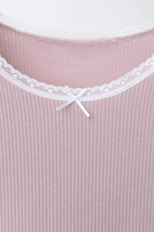 6-14 лет/ набор из двух рубчатых футболок с кружевом- Заказать в России