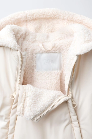 Ecru | 5475/562/712 - Zara Нейлоновый комбинезон со съемными варежками и пинетками