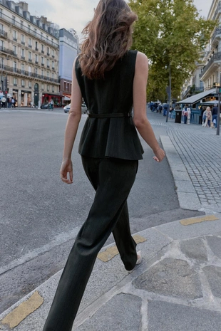 Брюки прямого кроя в елочку- Заказать в России