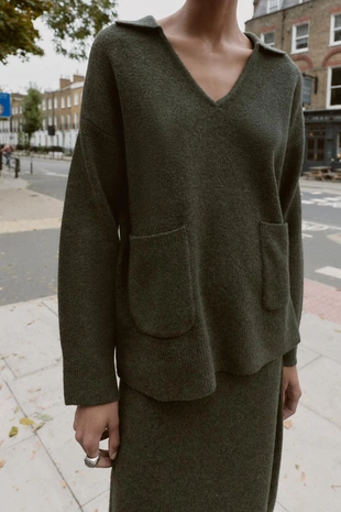 Green marl | 1509/116/524 - Zara Мягкий трикотажный джемпер поло