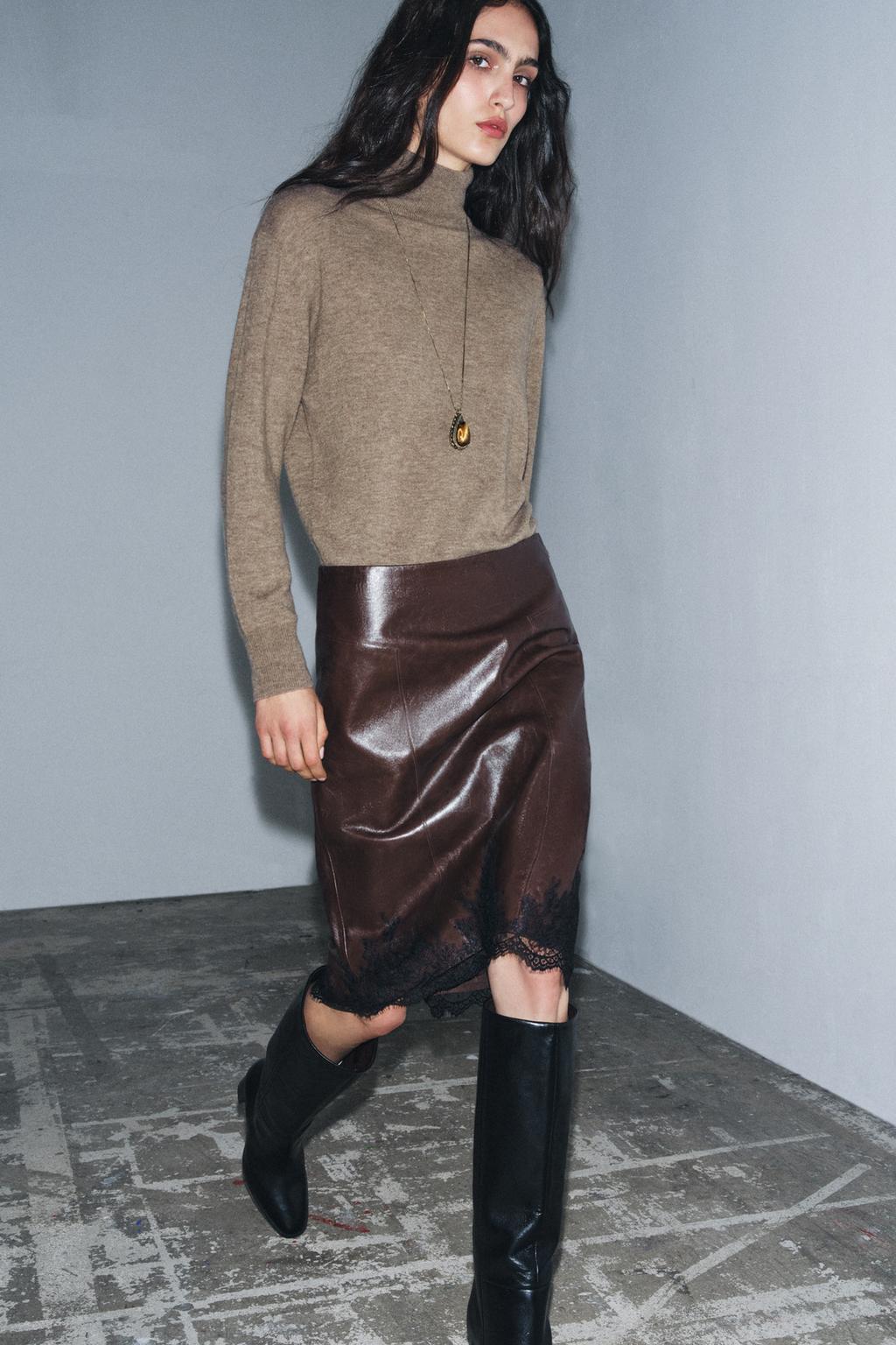 КОЖАНАЯ ЮБКА С КРУЖЕВОМ — ZW COLLECTION LIMITED EDITION