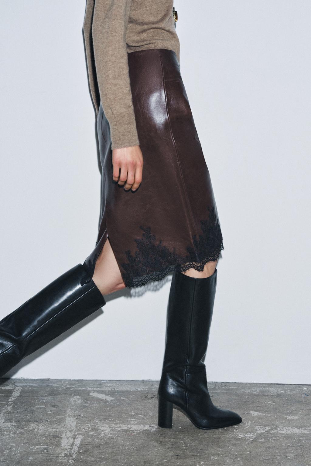 КОЖАНАЯ ЮБКА С КРУЖЕВОМ — ZW COLLECTION LIMITED EDITION