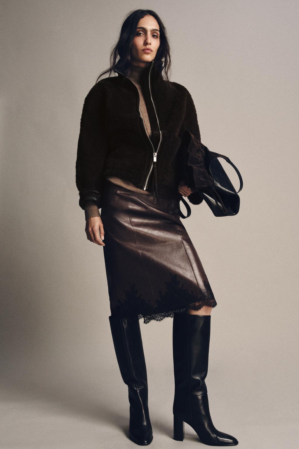 КОЖАНАЯ ЮБКА С КРУЖЕВОМ — ZW COLLECTION LIMITED EDITION