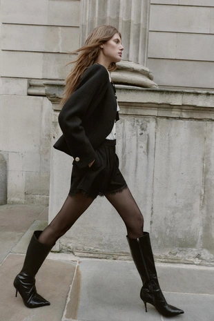 Black | 8358/827/800 - Zara Шорты-бермуды с кружевом