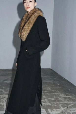 WOOL COAT WITH FAUX FUR COLLAR ZW COLLECTION- Заказать в России