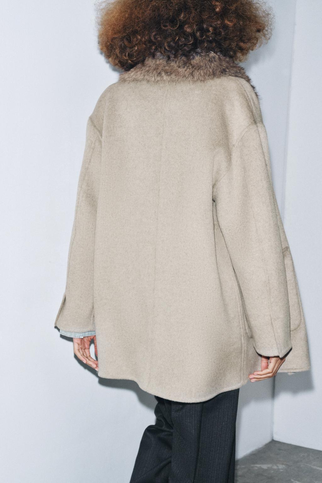 ПАЛЬТО ИЗ ШЕРСТИ С ВОРОТНИКОМ ИЗ ИСКУССТВЕННОГО МЕХА — ZW COLLECTION