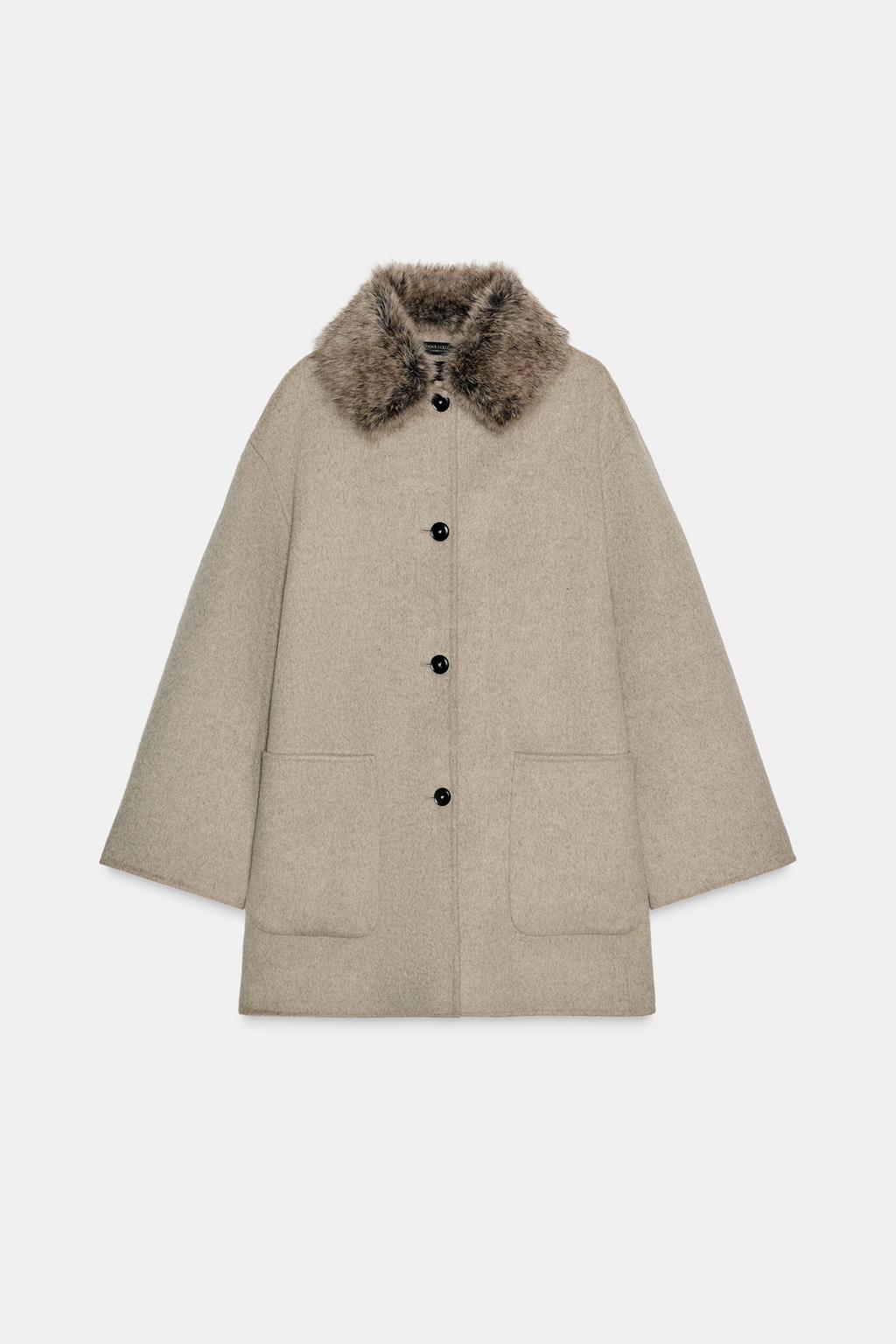 ПАЛЬТО ИЗ ШЕРСТИ С ВОРОТНИКОМ ИЗ ИСКУССТВЕННОГО МЕХА — ZW COLLECTION