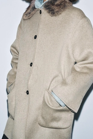 Пальто из шерсти с воротником из искусственного меха — ZW COLLECTION- Заказать в России