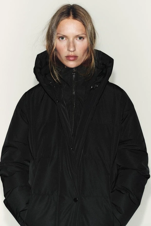 Длинный пуховик с капюшоном WATER REPELLENT WINDPROOF- Заказать в России