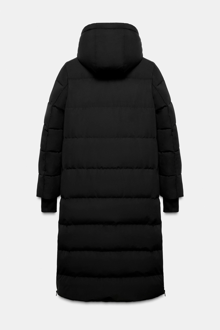 Пуховик zara с капюшоном от ветра и воды extra long