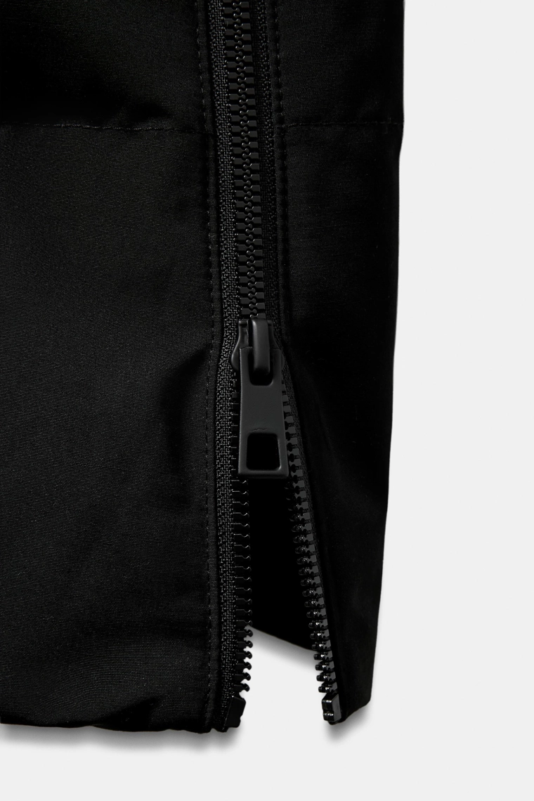 Пуховик zara с капюшоном от ветра и воды extra long