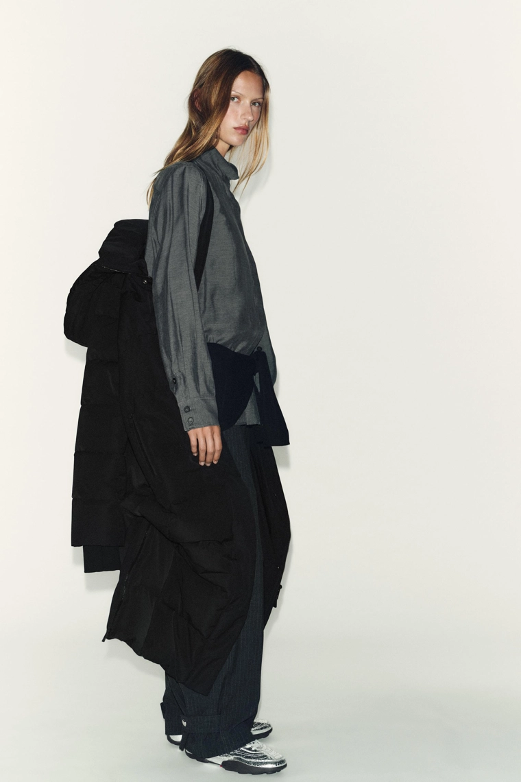 Пуховик zara с капюшоном от ветра и воды extra long