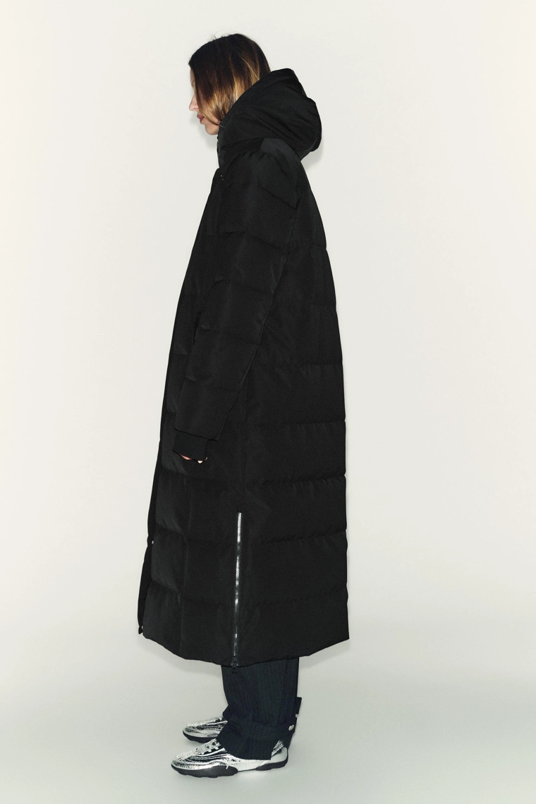 Пуховик zara с капюшоном от ветра и воды extra long
