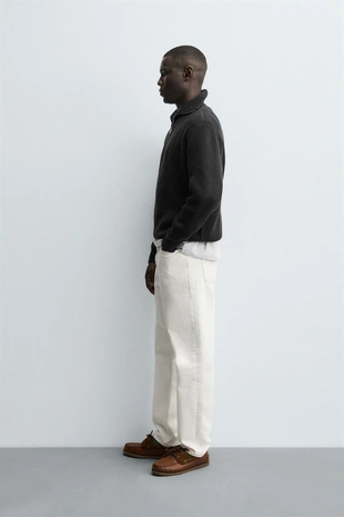 Джемпер вязаный жемчужный с воротником на молнии- Заказать в России