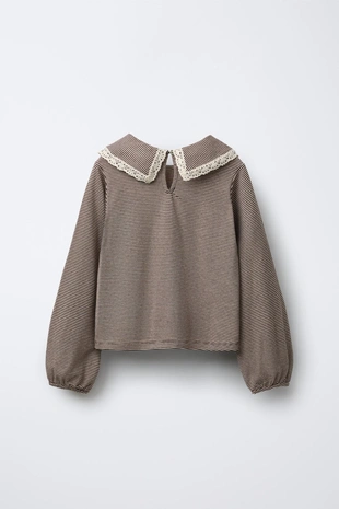 Топ в полоску с круглым воротником и кружевом- Заказать в России