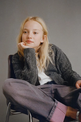 Anthracite grey | 3920/707/807 - Zara Вязаный кардиган с жемчугом и узором «косы»