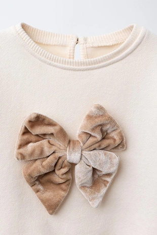 Ecru / Beige | 6224/796/075 - Zara Толстовка с бантом из вельвета
