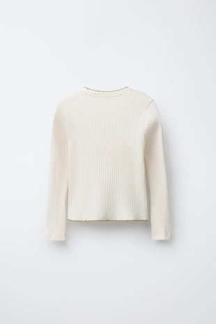 Ecru | 9000/722/712 - Zara Футболка в рубчик с вышивкой