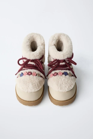 Ботинки с бисером и искусственным мехом- Заказать в России