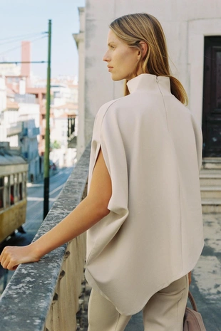 Ecru | 2335/662/712 - Zara Накидка асимметричного кроя из ткани интерлок