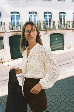 Купить Zara Комбинированный короткий комбинезон с завязкой