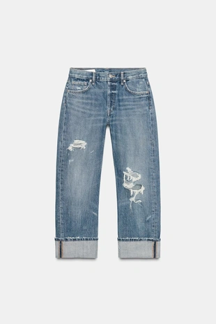 Прямые джинсы TRF с дырами средней посадки