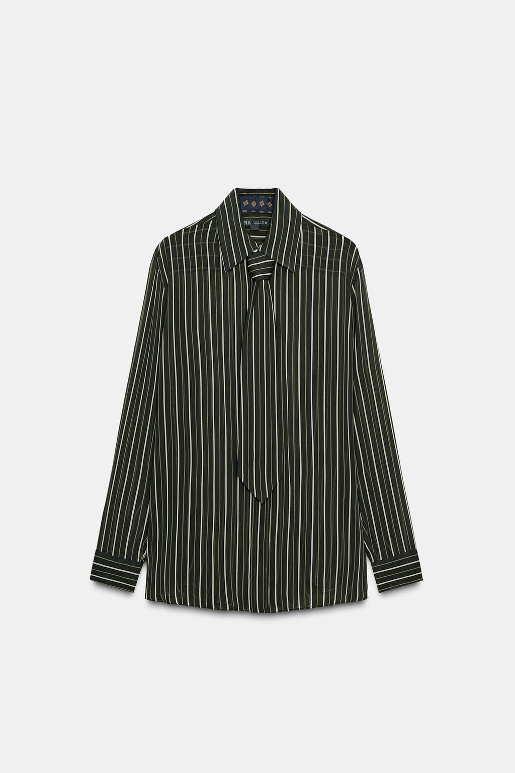 СТРУЯЩАЯСЯ РУБАШКА В ПОЛОСКУ С ГАЛСТУКОМ — ZW COLLECTION