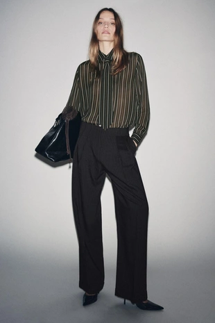 Струящаяся рубашка в полоску с галстуком — ZW COLLECTION- Заказать в России