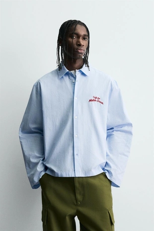 Рубашка в полоску с графическим принтом- Заказать в России