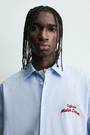 Рубашка в полоску с графическим принтом- Заказать в России