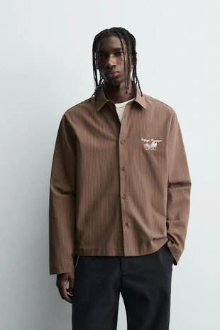 Купить Zara Рубашка в полоску с графическим принтом