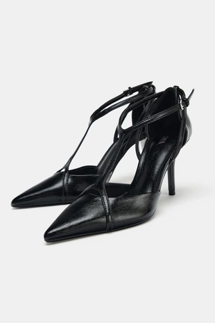 Black | 1263/610/800 - Zara Туфли на высоком каблуке с ремешком вокруг щиколотки