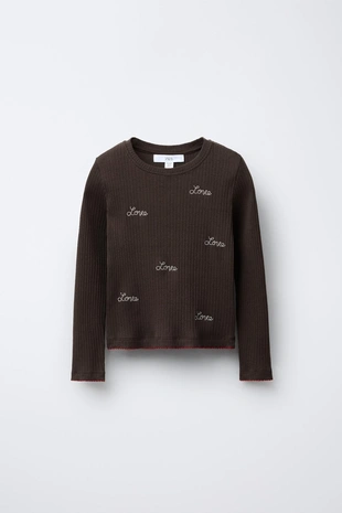 Купить Zara Футболка в рубчик с вышивкой