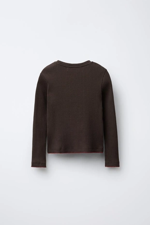 Brown | 9000/722/700 - Zara Футболка в рубчик с вышивкой