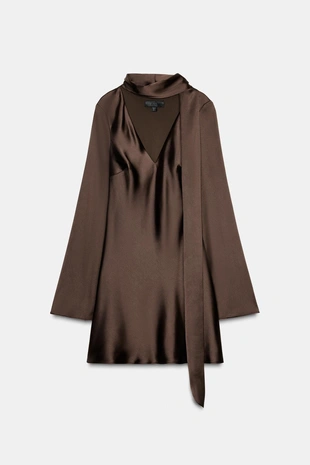 Атласное платье с шарфом- Заказать в России