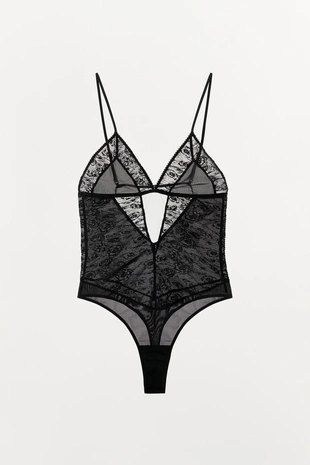 Боди из плиссированного кружева с цветочной вышивкой- Заказать в России