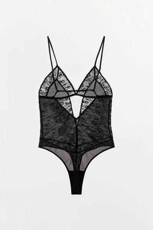 Боди из плиссированного кружева с цветочной вышивкой- Заказать в России