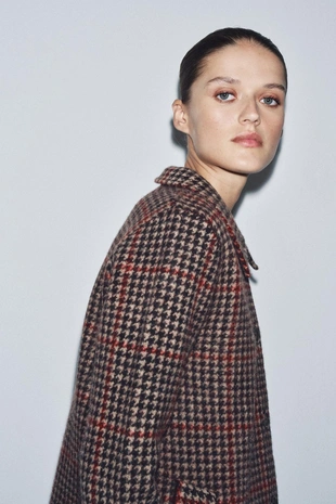 Пальто из 100% шерсти с узором «гусиная лапка»- Заказать в России