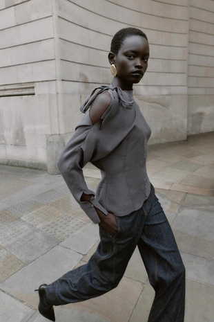 Купить Zara Блуза с вырезом на плече и завязками