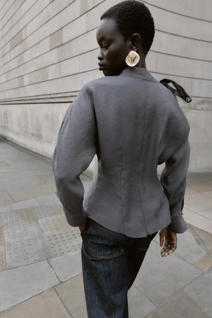 Blue / Grey | 2587/152/485 - Zara Блуза с вырезом на плече и завязками