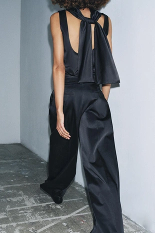 Black | 9213/242/800 - Zara Атласные брюки с защипами — ZW COLLECTION