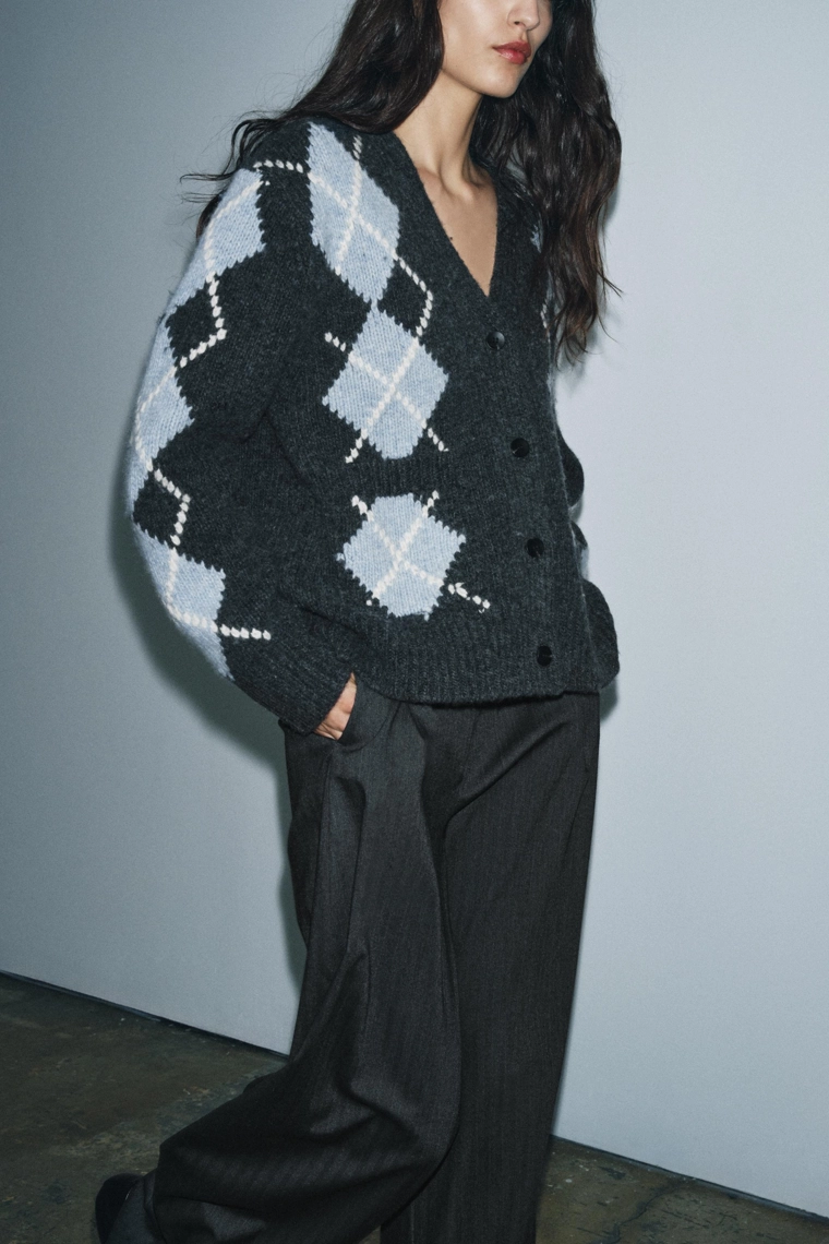 Кардиган в стиле аргайл из 100% шерсти