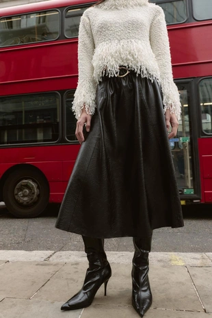 Юбка миди с искусственным кожаным поясом- Заказать в России