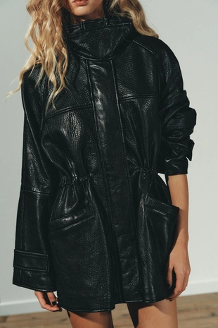 Кожаная куртка с регулируемой талией- Заказать в России