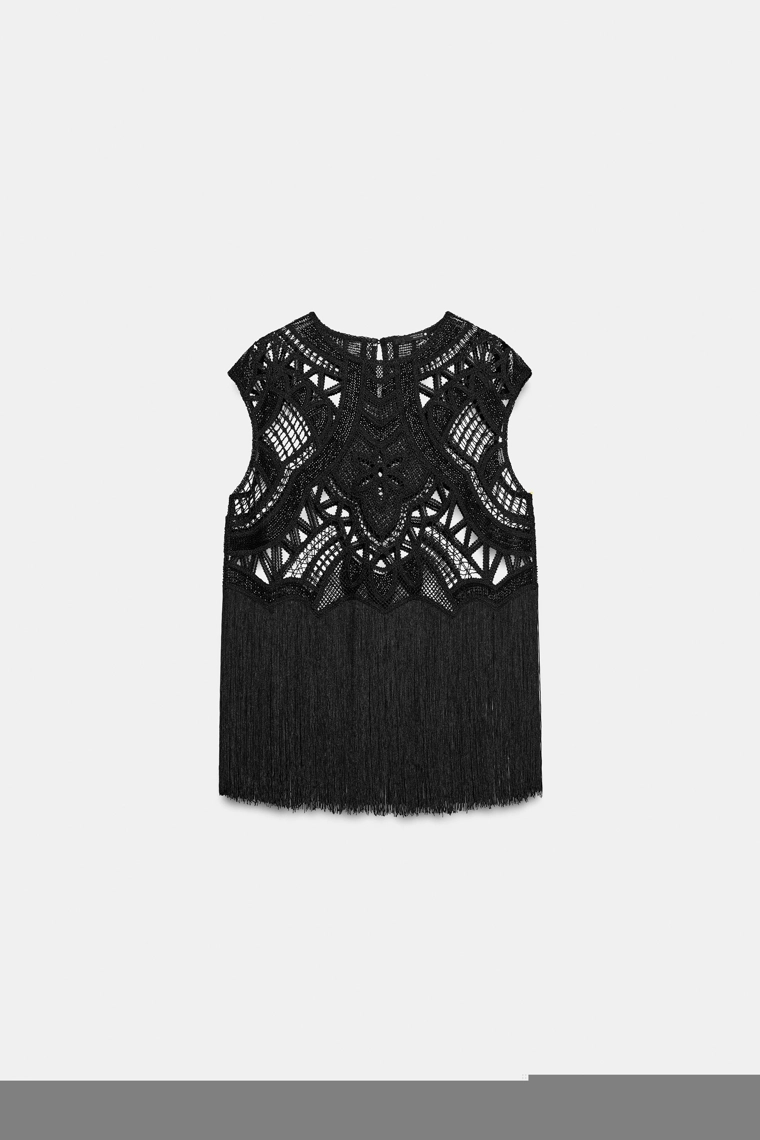 Вязаный топ с бисером и бахромой zw collection