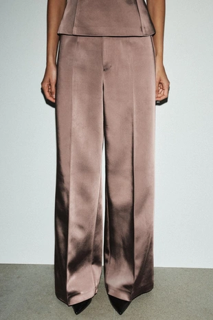 HIGH-WAIST SATIN TROUSERS- Заказать в России